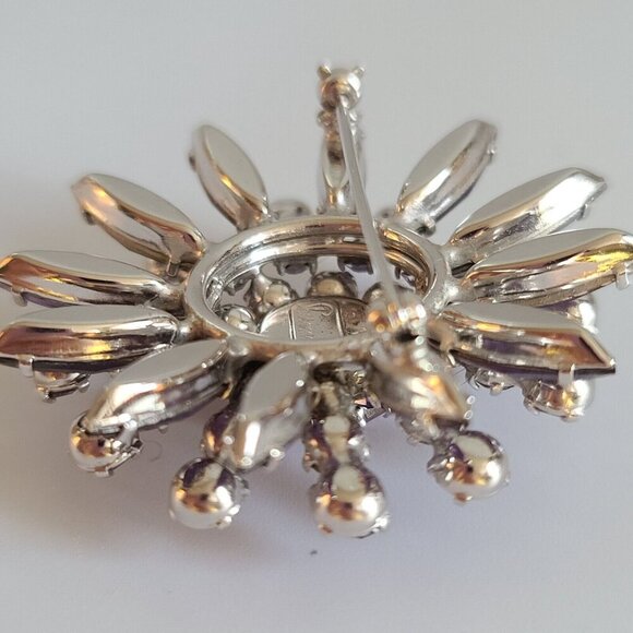 Sherman Swarovski amethyst purple circle brooch pin clip on earrings set Navette - Picture 16 of 16